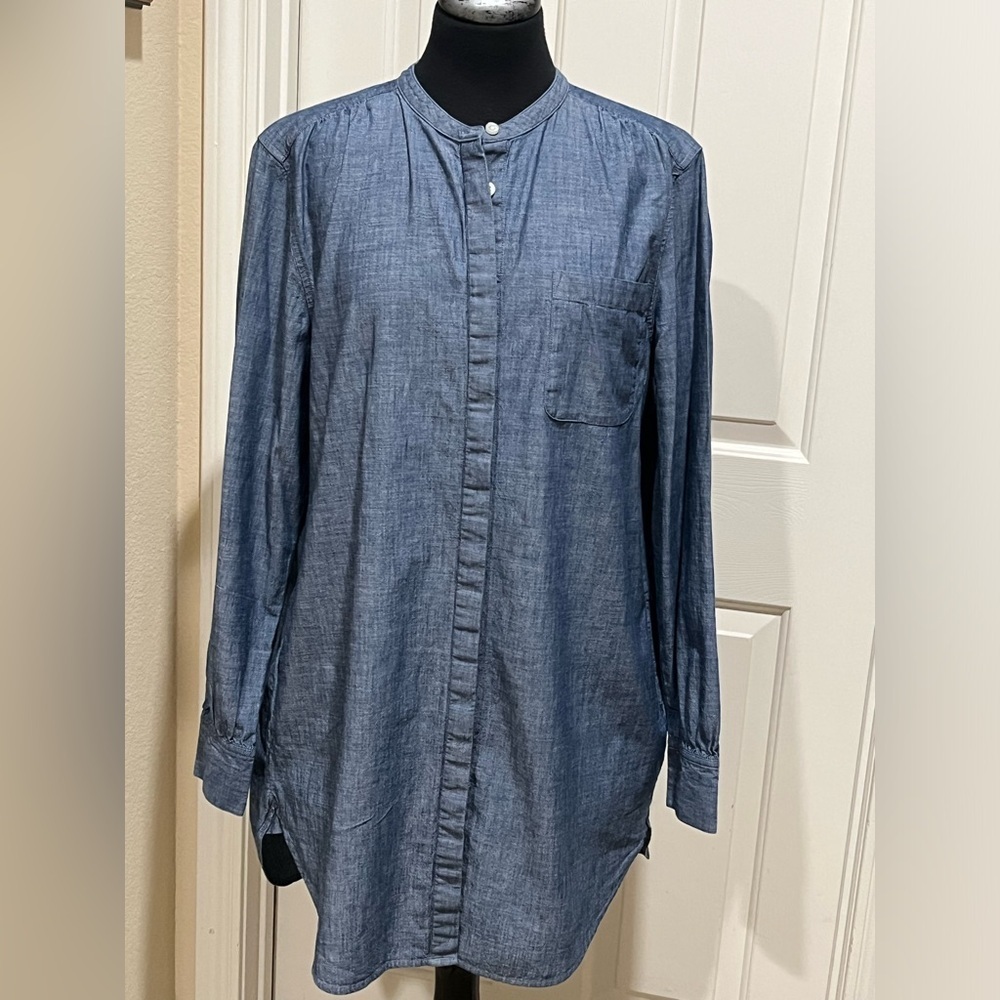 Casual Blue Denim Tunic Shirt MINI DRESS by LANDS END, WOMEN SIZE L/T ( 14-16 )